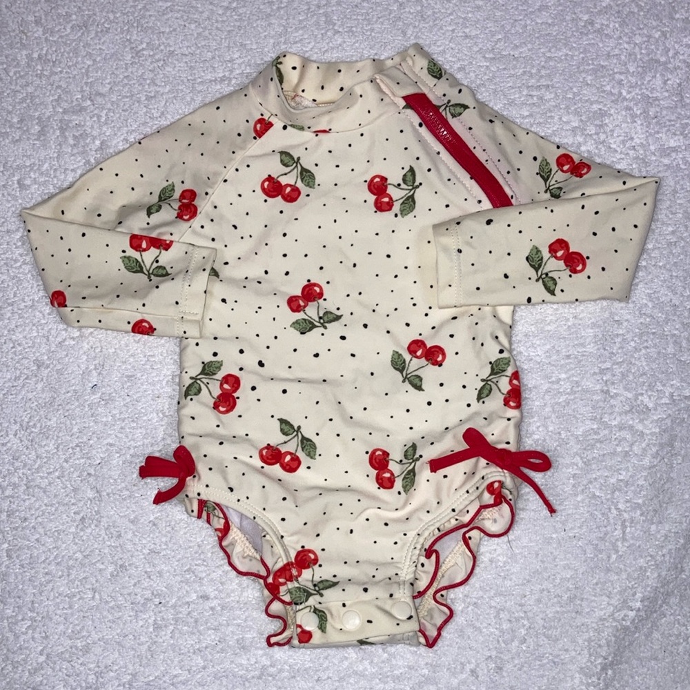 Jessica Simpson cherry print king sleeve rashguard swim suit bathing sui…